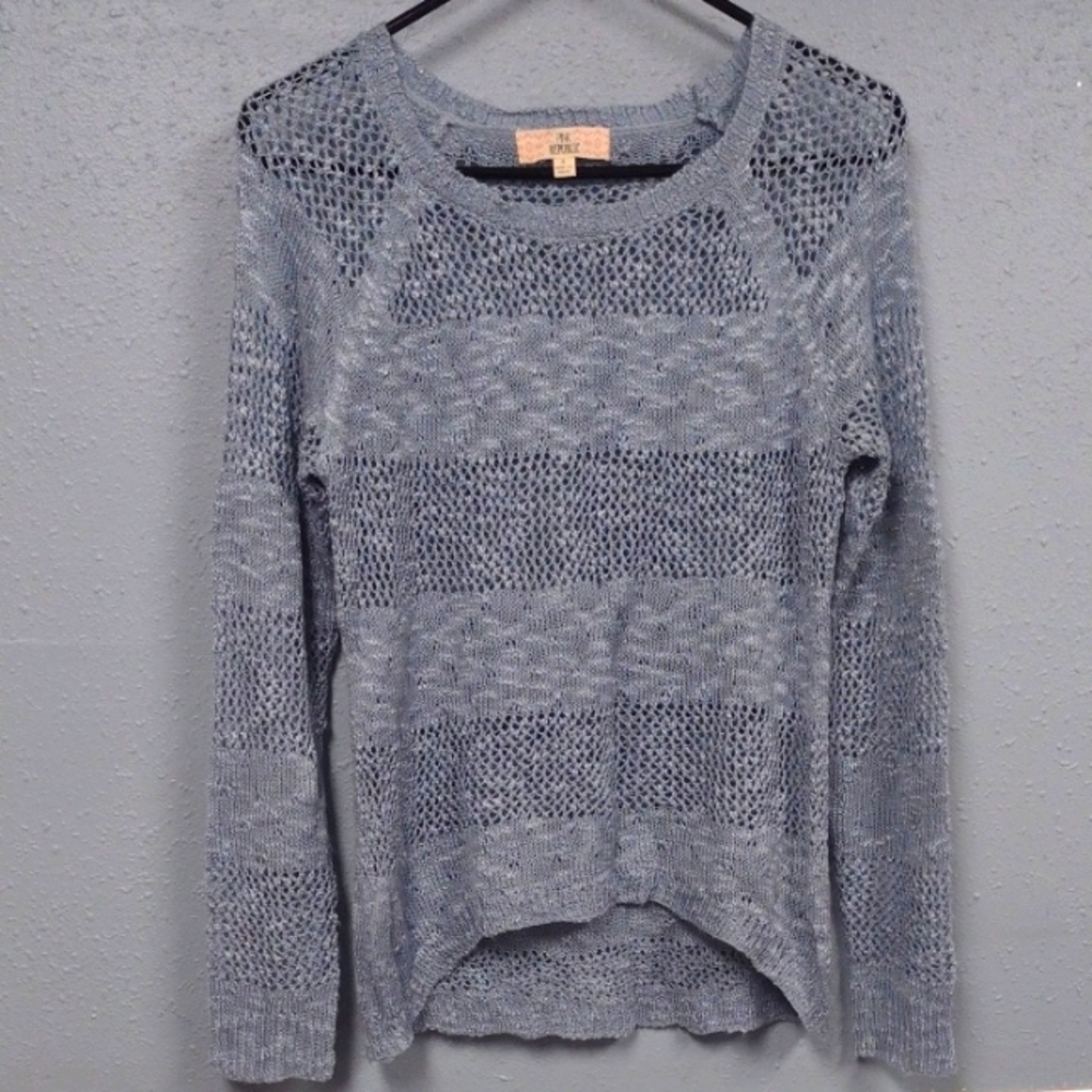 Pink Republic Blue Crew Neck Sweater with Textured Knit